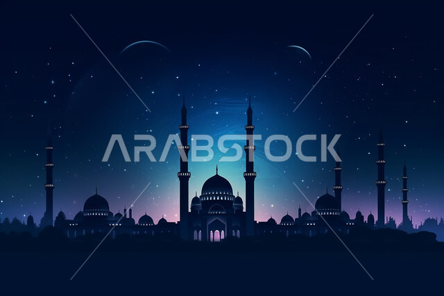 خلفيات مساجد اسلاميه في وضع الليل، تصميم مسجد اسلامي متميز ، العباده واداء الصلاه في المساجد، خلفيات وديكورات رمضانيه، الفن الهندسي والمعماري للمساجد التاريخيه  القديمه، منظر طبيعي للنجوم المتناثره في السماء ليلا