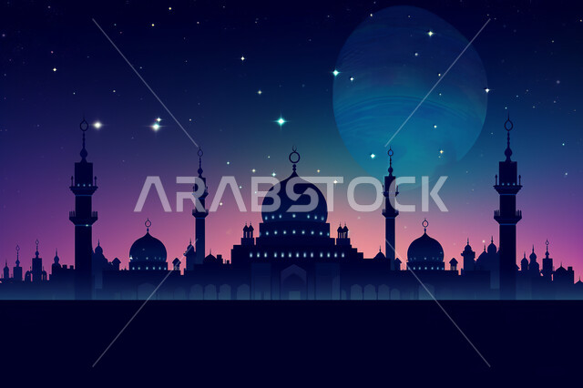 خلفيات مساجد اسلاميه في وضع الليل، تصميم مسجد اسلامي متميز ، العباده واداء الصلاه في المساجد، خلفيات وديكورات رمضانيه، الفن الهندسي والمعماري للمساجد التاريخيه  القديمه، منظر طبيعي للنجوم المتناثره في السماء ليلا