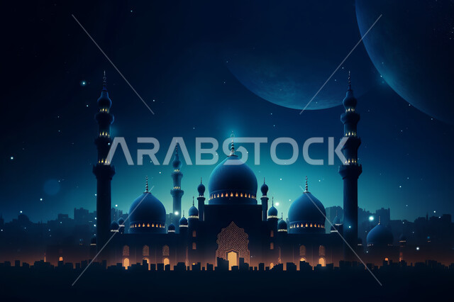 خلفيات مساجد اسلاميه في وضع الليل، تصميم مسجد اسلامي متميز ، العباده واداء الصلاه في المساجد، خلفيات وديكورات رمضانيه، الفن الهندسي والمعماري للمساجد التاريخيه  القديمه، منظر طبيعي للنجوم المتناثره في السماء ليلا