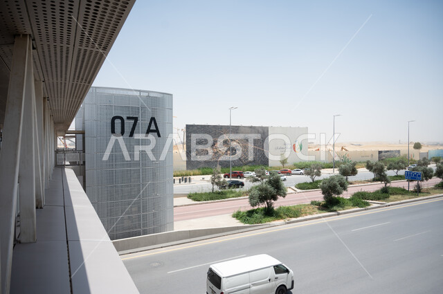 Means of transportation and communication, King Salman Park, car traffic in the roads and streets of Riyadh, bus station 07 A in the city of Riyadh in the Kingdom of Saudi Arabia, Ministry of Transport and Logistics Services