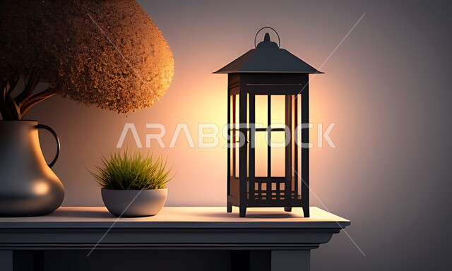 زراعة النباتات الخضراء, تحف واكسسوارات شهر رمضان المبارك ، فانوس وإضاءه ملونه خافته، زينة وأنوار للاعياد والمناسبات، أجواء سعيده ، عساكم من عواده ، قدوم شهر الخير ، خلفيه ملونه