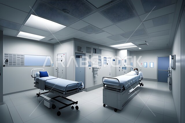 غرفة العمليات الجراحيه ،تصميم ثلاثي الابعاد لغرفه طبيه حديثه لفحص وتشخيص المرضى في المستشفى،  سرير إلكتروني طبي كهربائي للمريض، حجره مجهزه بالأدوات والأجهزة الطبيه الحديثه ، استخدام التقنيه والتكنولوجيا في العلاج والطب الحديث ،  عيادات ومراكز صحيه  متطوره