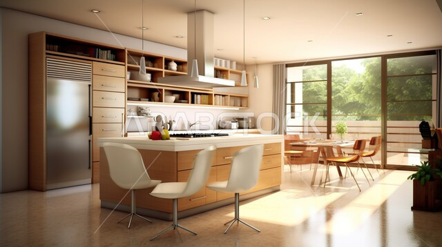 تصميم داخلي حديث لمطبخ داخل شقة سكنية ، تصاميم وديكورات داخلية ، تصميم معماري هندسي حديث ، شقق سكنية بتصاميم عصرية ، مطبخ بتصميم عصري حديث