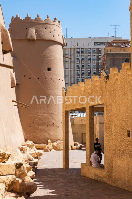 Ancient architecture, the historical Masmak Palace Museum in the city of Riyadh in the Kingdom of Saudi Arabia, the historical landmarks of Riyadh, the traditional Masmak Palace, tourist archeological sites in Saudi Arabia