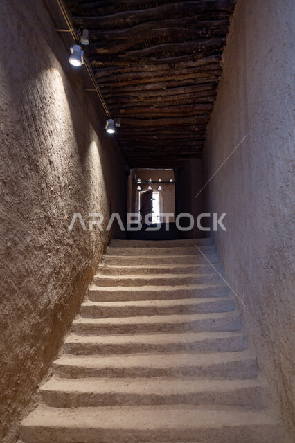 Ancient architecture, a picture from inside the Musmak Historical Palace Museum in the city of Riyadh in Saudi Arabia, the historical landmarks of Riyadh, the Musmak Heritage Palace, tourist archaeological sites in Saudi Arabia