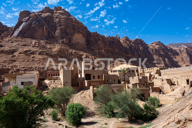 معالم اثرية تاريخية قديمة، البيوت والمباني الاثرية القديمة، القمم والمرتفعات الجبلية في محافظة العلا في المملكة العربية السعودية، الاشجار والنباتات الخضراء، التكوينات الصخرية في المناطق الصحراوية، اماكن سياحية في السعودية