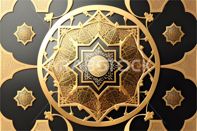 ديكورات وزخارف اسلاميه ثلاثية الابعاد، قالب تصميم إسلامي مزخرف، الفن الهندسي العصري الحديث، تصاميم ديكور ديني باللون الدهبي  ، خلفية إسلاميه