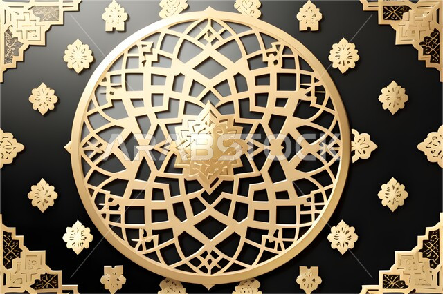 تصاميم ديكور ديني باللون الدهبي ، ديكورات وزخارف اسلاميه ثلاثية الابعاد، قالب تصميم إسلامي مزخرف، الفن الهندسي العصري الحديث، خلفية إسلاميه