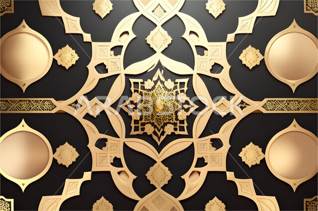زخارف و ديكورات اسلاميه ثلاثية الابعاد، قالب تصميم إسلامي مزخرف، الفن الهندسي العصري الحديث، تصاميم ديكور ديني باللون الدهبي ، خلفية إسلاميه