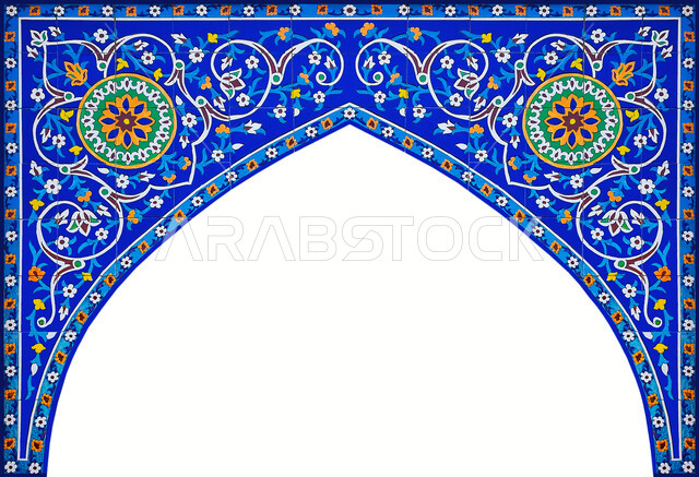 قالب تصميم إسلامي مزخرف، تصاميم ديكور  ديني   ديكورات وزخارف اسلاميه على شكل قوس، الفن الهندسي العصري الحديث،  خلفية إسلاميه