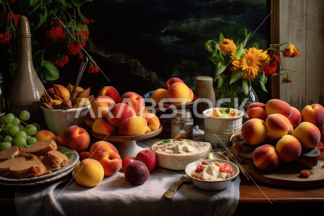 فاكهة صيفية لذيذة، صورة لمجموعة من فاكهة الخوخ المسطح اللذيذ ، ثمرة الدّراق الصحية اللذيذة ، فاكهة الدُّراق المُبلَّط وتسمى كعب الغزال