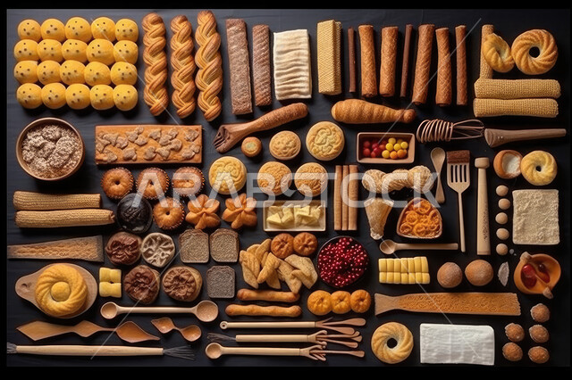 مجموعة من المعجنات و الشهية السهلة والسريعة بأطعمة متنوعة ، فطائر محشية بمختلف المكونات الغنية بالنكهات، مخابز عربية خليجية سعودية، مخبوزات شعبية طازجة، طاولة فطور صحية ولذيذة