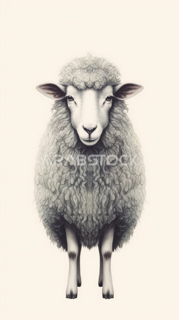 خروف عيد الأضحى المبارك, رسوم بيانية ثلاثية الابعاد لنعجة رمادية, مجسمات ثلاثية الابعاد لكبش أليف, قربان عيد الأضحى المبارك , خلفية بيضاء، أعياد إسلاميه ودينيه