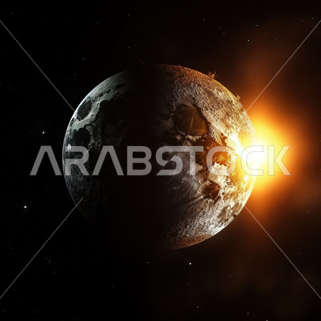 تصوير مقرب لكرة الارض في الفضاء الخارجي, احتراق الارض بحرارة الشمس , ظاهرة الاحتباس الحراري , علوم الفضاء و الأقمار الصناعيه, كوكب الأرض, مجموعة من النجوم الشمسيه المضيئه في الفضاء ليلا, رؤية 2030 المستقبيله