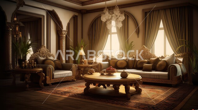 Luxurious modern designs, living room with modern modern designs, Islamic geometric art, Arab-Islamic motifs, interior living room decor, apartments and residential villas