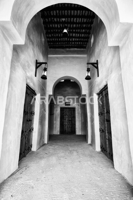 الفن الهندسي المعماري العربي القديم، تصميم خارجي لبيت في منطقة الاحساء الجنادرية في المملكة العربية السعودية، بيوت شعبية اثرية تراثية، القرى والمدن التاريخية في الخليج 