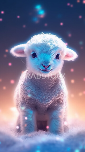 أضحية وقربان عيد الأضحى المبارك, رسوم بيانية ثلاثية الابعاد لنعجة بيضاء, مجسمات ثلاثية الابعاد لكبش أليف, تربية المواشي والحيوانات في المحميات الطبيعيه,لعبة الغنمة البيضاء، خلفية أضواء النيون الزرقاء