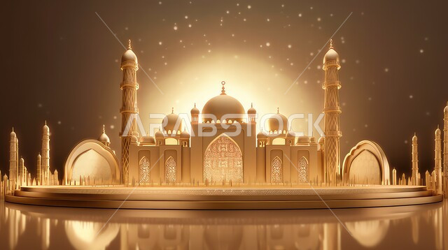 خلفية زخارف اسلاميه ثري دي, زينه الاعياد والمناسبات الدينية، مجسمات ثلاثية الأبعاد لمساجد ذهبية, عساكم من عواده ، قدوم شهر الخير ، اسلاميات و عباده