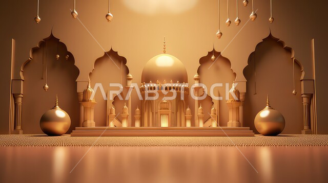 قدوم شهر الخير ،زينه الاعياد والمناسبات الدينية، مجسمات ثلاثية الأبعاد لمساجد ذهبية, عساكم من عواده ،  اسلاميات و عباده, خلفية زخارف اسلاميه ثري دي