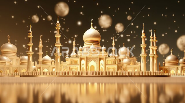 زينه المناسبات و الأعياد الدينية، مجسمات ثلاثية الأبعاد لمساجد ذهبية, عساكم من عواده ، قدوم شهر الخير ، اسلاميات و عباده, خلفية زخارف اسلاميه ثري دي