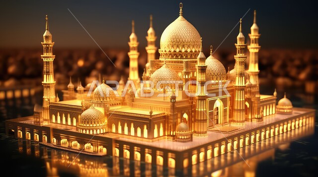 زينه المناسبات و الأعياد الدينية، مجسمات ثلاثية الأبعاد لمساجد ذهبية, عساكم من عواده ، قدوم شهر الخير ، اسلاميات و عباده, خلفية زخارف اسلاميه ثري دي