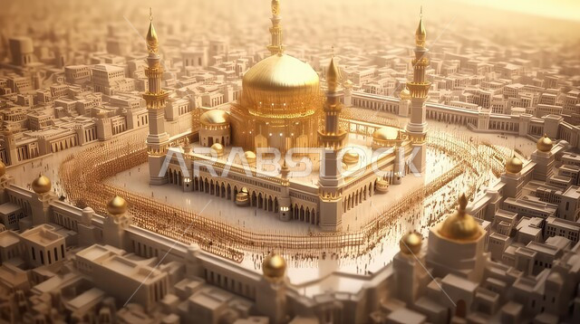  مجسمات ثلاثية الأبعاد لمساجد ذهبية بين الابنية, عساكم من عواده ، قدوم شهر الخير ، اسلاميات و عباده, زينه الاعياد والمناسبات الدينية، خلفية زخارف اسلاميه ثري دي