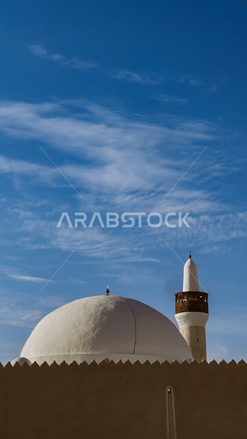 التصميمات المعمارية للبناء العسكري الاسلامي, صورة مقربة لمسجد قصر إبراهيم التاريخي في محافظة الأحساء في الهفوف في المملكة العربية السعودية ، المعالم الأثرية الدينية السياحية ، المباني التاريخيه القديمة