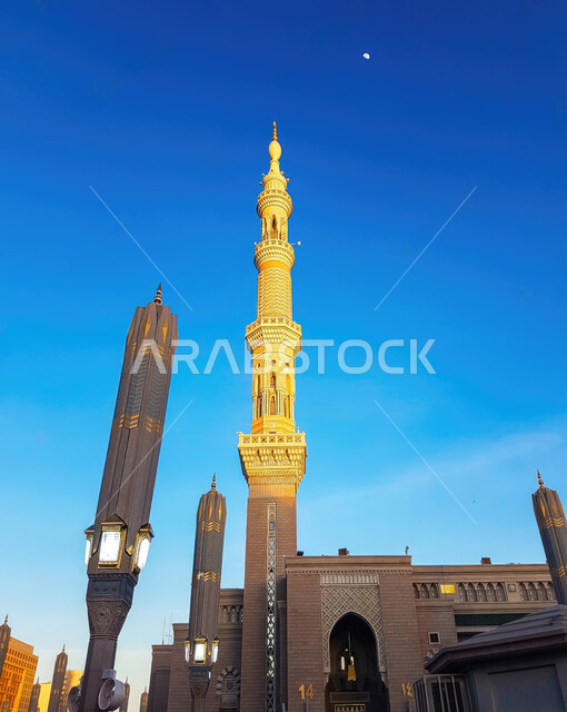Electronic umbrellas in the Prophet's Mosque, the square of the Prophet's Mosque in Medina in Saudi Arabia, the Prophet's Mosque, famous Islamic landmarks, sacred religious places