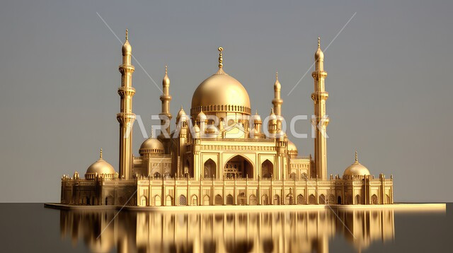 خلفية زخارف اسلاميه ثري دي, مجسمات ثلاثية الابعاد لقبب ومساجد ذهبية ،زينة الاعياد والمناسبات الدينية، عساكم من عواده ، قدوم شهر الخير ، اسلاميات و عباده,  خلفية ملونة