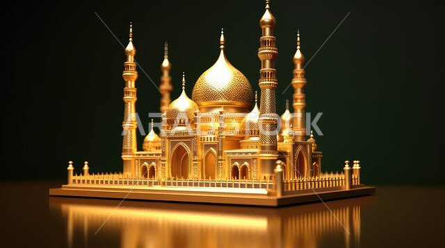 مجسمات ثلاثية الابعاد لقبب ومساجد ذهبية ،زينة الاعياد والمناسبات الدينية، عساكم من عواده ، قدوم شهر الخير ، اسلاميات و عباده, خلفية زخارف اسلاميه ثري دي, خلفية سوداء