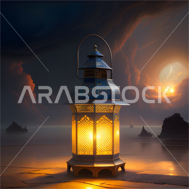 انوار واضاءة وزينة شهر رمضان، مصباح معدني بتصاميم ابداعية، ديكورات وتحف رمضانية، الإحتفال بقدوم شهر رمضان، اجواء رمضانية، فانوس عربي تقليدي