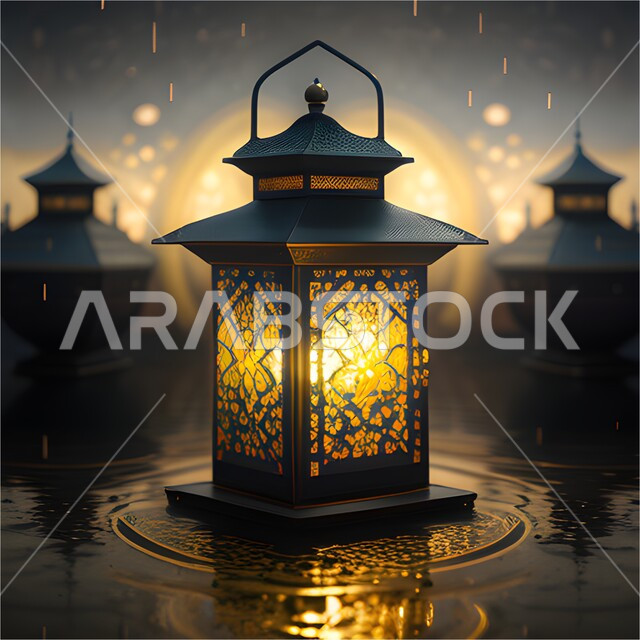 Traditional Arabic lantern, Ramadan atmosphere, metal lamp with creative designs, Ramadan decorations and antiques, lights, lighting and decorations for the month of Ramadan, celebrating the advent of the month of Ramadan