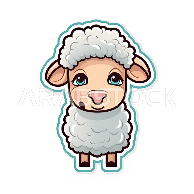 قربان عيد الأضحى،  رسوم بيانية كرتونية ثلاثية الأبعاد لخاروف أبيض لطيف، مسلسلات و أفلام كرتون أطفال، لعبة الغنمة البيضاء، خلفية بيضاء