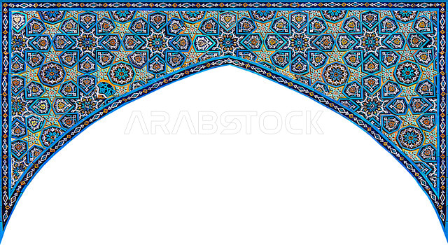 Modern modern geometric art, ornate Islamic design template, religious decor designs, Islamic decorations and motifs in the form of an arc, Islamic background