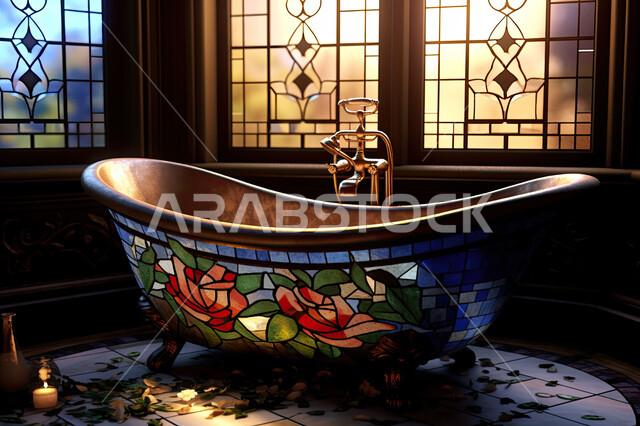 تصاميم و   ديكورات داخلية للحمامات في الشقق السكنية السياحية، تصميم حوض استحمام في منزل عصري ، فنادق فاخرة ، الفن المعماري الهندسي.