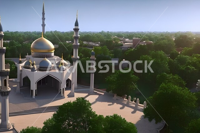 تصميم ثلاثي الأبعاد للساحة الخارجية للمسجد, العبادة والتقرب الى الله, خلفيات مساجد اسلامية في وضع النهار، العبادة وأداء الصلاة في المسجد، خلفيات وديكورات رمضانية، الفن الهندسي والمعماري للمساجد التاريخية القديمة