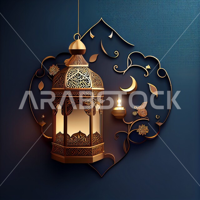خلفيات شهر رمضان المبارك ، فانوس عربي تقليدي معدني ، تحف رمضانية ثلاثية الأبعاد ، الإحتفال بقدوم شهر رمضان، ديكورات وأنوار اسلامية، أجواء رمضانية مميزة, هلال عيد الفطر السعيد