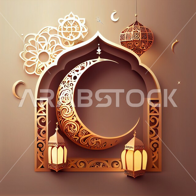 فانوس عربي تقليدي معدني ، إضاءة وزينة شهر رمضان المبارك ، تحف رمضانية ثلاثية الأبعاد ، الإحتفال بقدوم شهر رمضان، ديكورات وأنوار اسلامية، أجواء رمضانية مميزة, هلال عيد الفطر السعيد