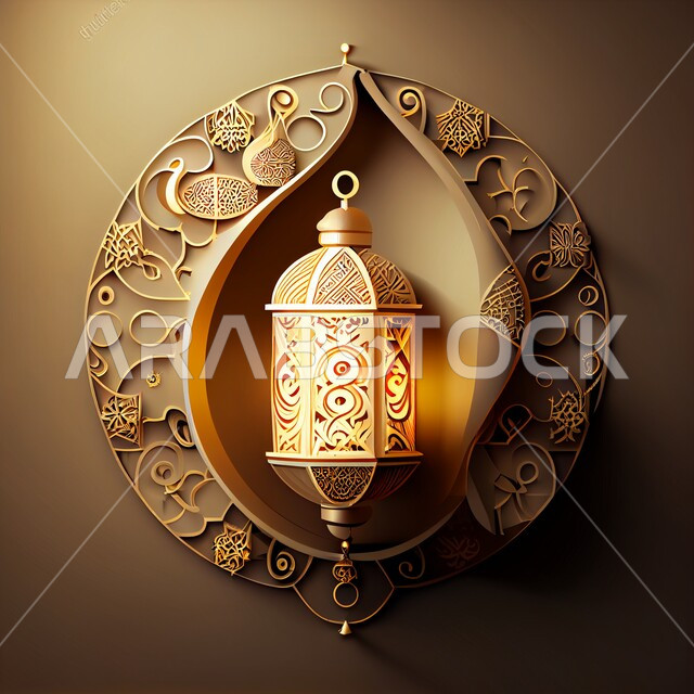 فانوس عربي تقليدي معدني ، إضاءة وزينة شهر رمضان المبارك ، تحف رمضانية ثلاثية الأبعاد ، الإحتفال بقدوم شهر رمضان، ديكورات وأنوار اسلامية، أجواء رمضانية مميزة, هلال عيد الفطر السعيد