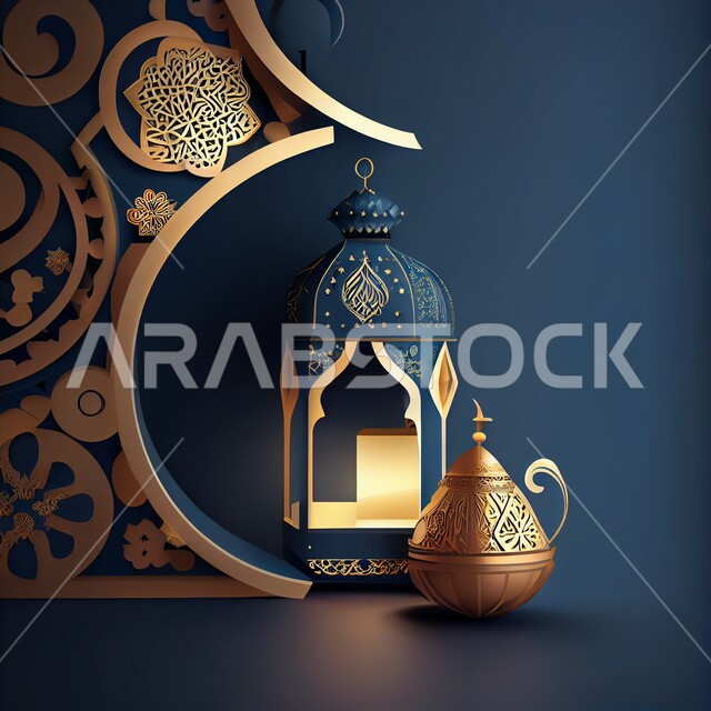 فانوس عربي تقليدي معدني ، إضاءة وزينة شهر رمضان المبارك ، تحف رمضانية ثلاثية الأبعاد ، الإحتفال بقدوم شهر رمضان، ديكورات وأنوار اسلامية، أجواء رمضانية مميزة, هلال عيد الفطر السعيد