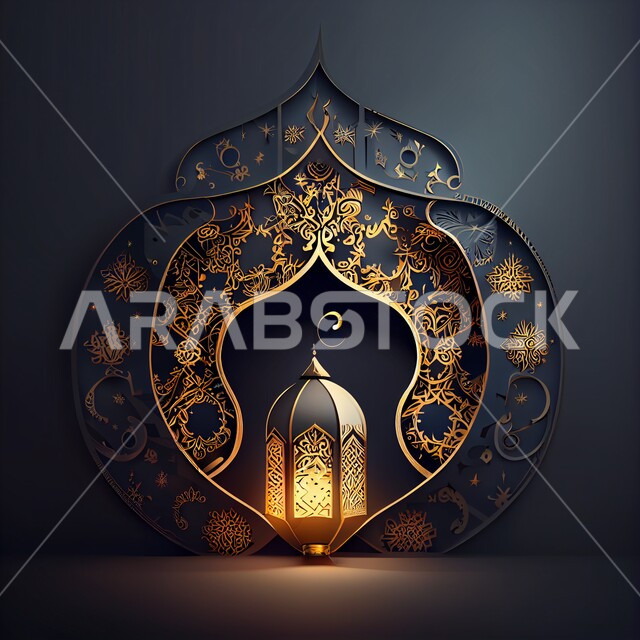 Islamic decorations and lights, traditional metal Arab lantern, lighting and decorations for the holy month of Ramadan, three-dimensional Ramadan artifacts, celebrating the advent of the month of Ramadan, a distinctive Ramadan atmosphere, distinctive Isla