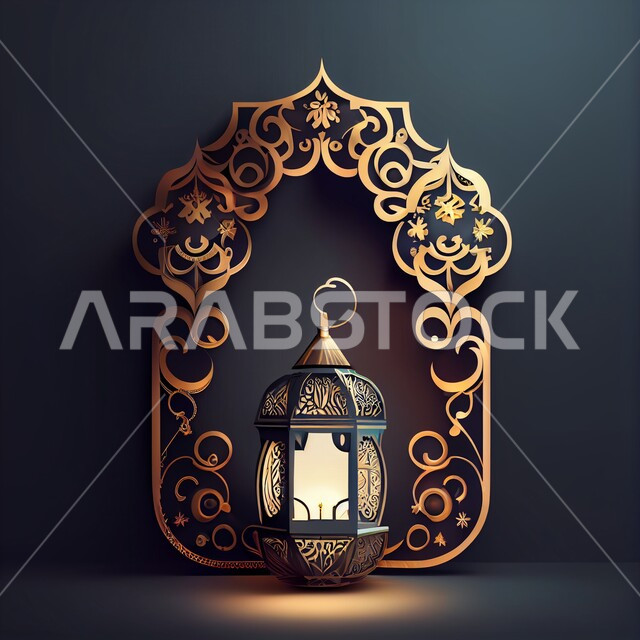 Islamic decorations and lights, traditional metal Arab lantern, lighting and decorations for the holy month of Ramadan, three-dimensional Ramadan artifacts, celebrating the advent of the month of Ramadan, a distinctive Ramadan atmosphere, distinctive Isla