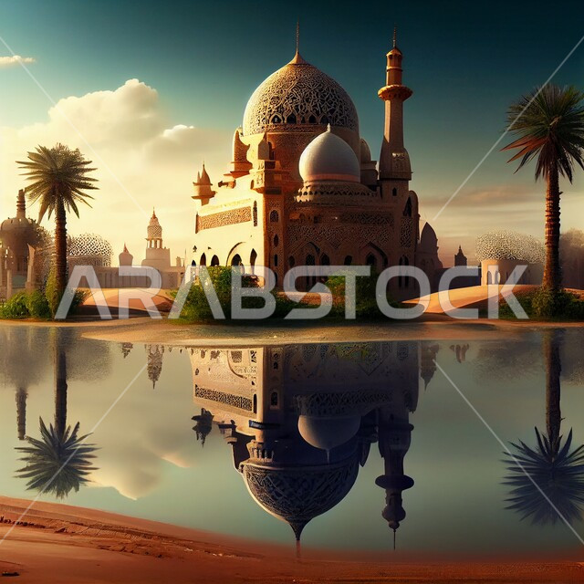 أداء العبادات و التقرب الى الله, تصميم ثلاثي الأبعاد لمسجد، الهندسة المعمارية الاسلامية، خلفيات لمساجد اسلامية مميزة, بحيرات وطبيعة خضراء, خلفيات وأجواء رمضانية