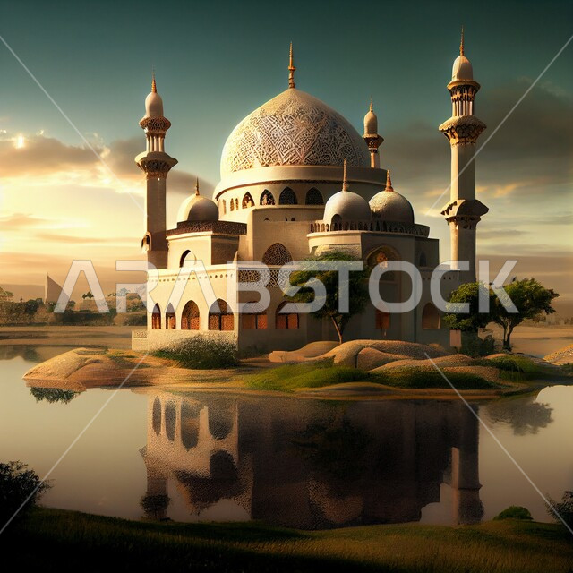 اسلاميات وعبادات, تصميم ثلاثي الأبعاد لمسجد، الهندسة المعمارية الاسلامية، خلفيات اسلامية مميزة, بحيرات وطبيعة خضراء, خلفيات وأجواء رمضانية, الصلاة والتقرب الى الله