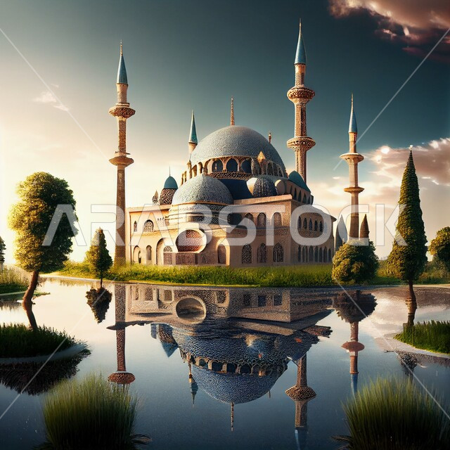 اسلاميات وعبادات, تصميم ثلاثي الأبعاد لمسجد، الهندسة المعمارية الاسلامية، خلفيات اسلامية مميزة, بحيرات وطبيعة خضراء, خلفيات وأجواء رمضانية, الصلاة والتقرب الى الله