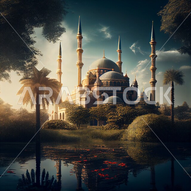 اسلاميات وعبادات, تصميم ثلاثي الأبعاد لمسجد، الهندسة المعمارية الاسلامية، خلفيات اسلامية مميزة, بحيرات وطبيعة خضراء, خلفيات وأجواء رمضانية, الصلاة والتقرب الى الله