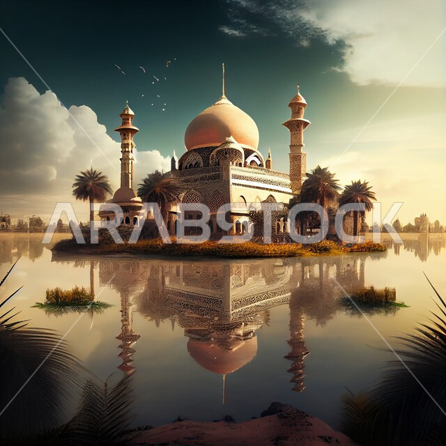 اسلاميات وعبادات, تصميم ثلاثي الأبعاد لمسجد، الهندسة المعمارية الاسلامية، خلفيات اسلامية مميزة, بحيرات وطبيعة خضراء, خلفيات وأجواء رمضانية, الصلاة والتقرب الى الله