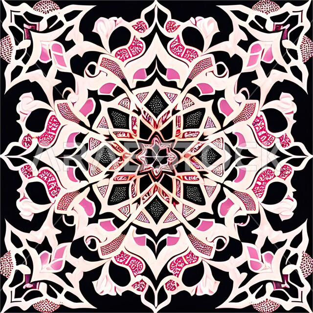 تصميم إسلامي مزخرف باللون الأسود و الوردي, قالب زخرفة عربية, أشكال و زخارف ملونة جميلة, خلفية اسلامية.
