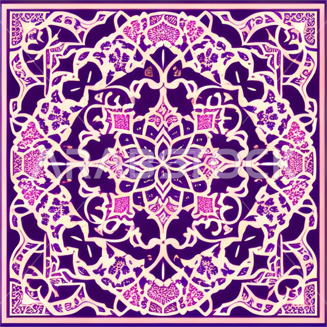 تصميم إسلامي مزخرف, قالب زخرفة عربية باللون البنفسجي, أشكال و زخارف ملونة جميلة, خلفية اسلامية.