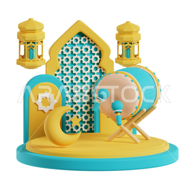 A traditional metal Arab lantern, lighting and decorations for the holy month of Ramadan, celebrating the advent of the blessed month of Ramadan, distinctive Islamic wallpapers and decorations, a collection of Ramadan 3D artifacts, Ramadan decorations and